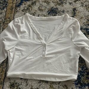 SHEIN White Button Down V-Neck Top